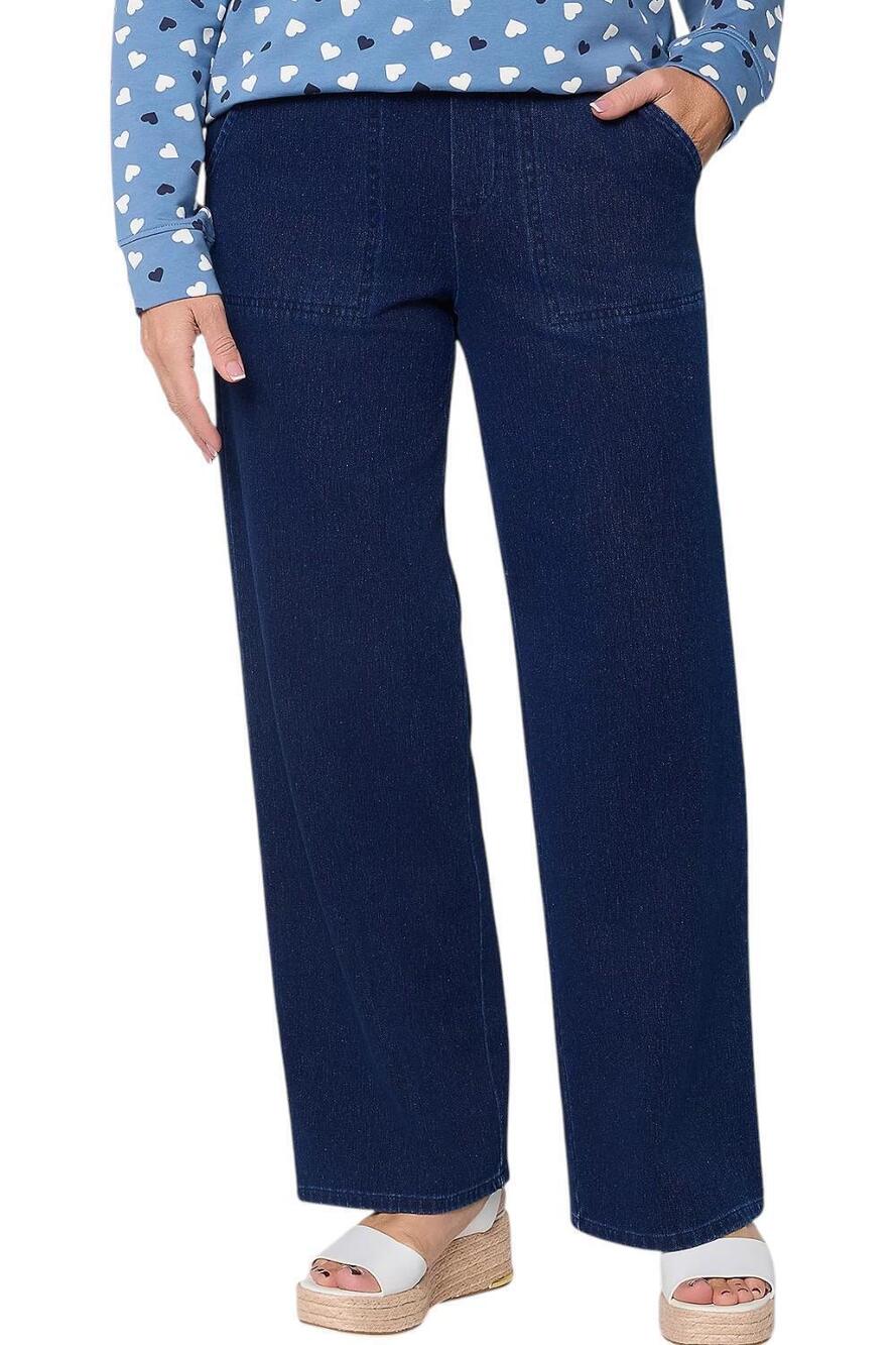 Denim & Co. Women's Knit Air Pull On Wide Leg Jeans Blue - Petite